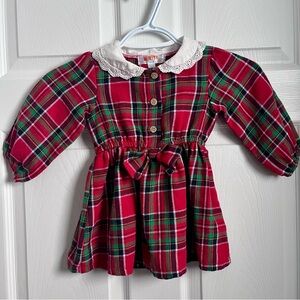 Vintage Monkey Bars Kids Dress 18M Plaid collared Red green knot tie